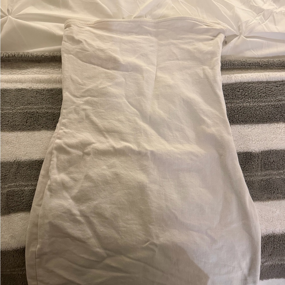 Zara White Strapless Denim Dress